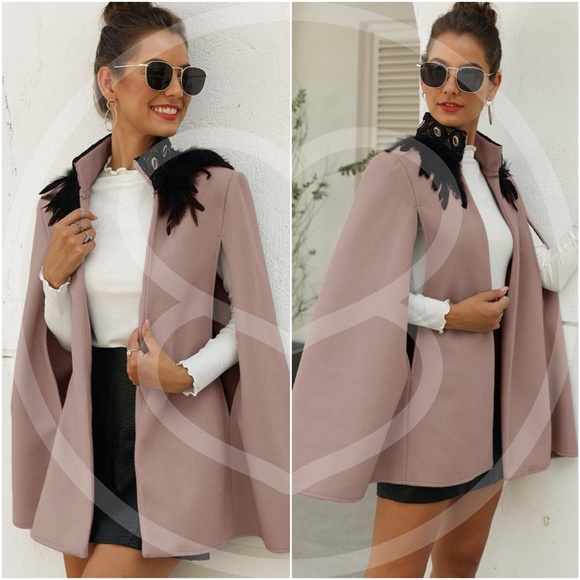 CAMMY Feather Detail Coat- BLUSH - Picture 3 of 5